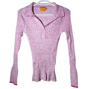 WISPR PINK SUPER STRETCHY THIN RIBBED V-NECK WITH COLLAR SWEATER SIZE M